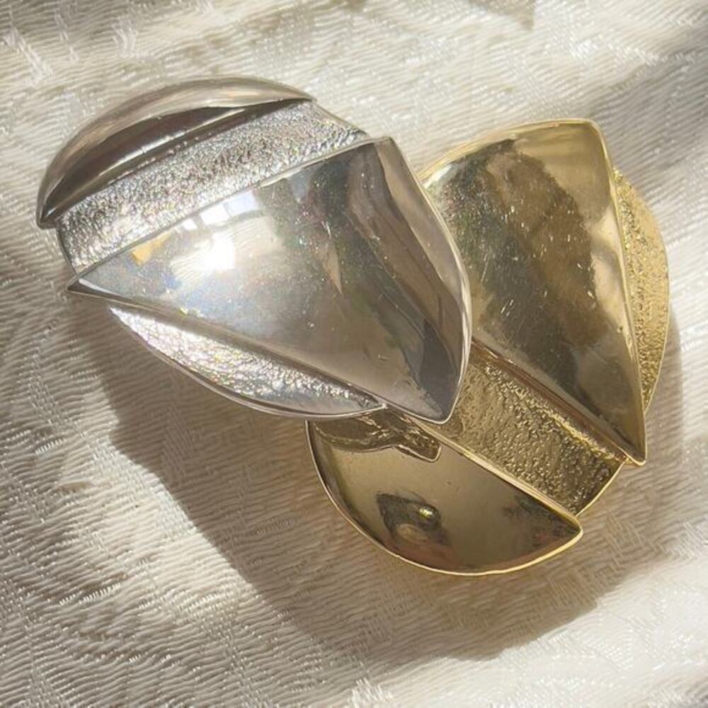 Set of 2 Abstract Vintage Signed Ginnie Johansen ‘84 Belt Buckles Gold & Silver